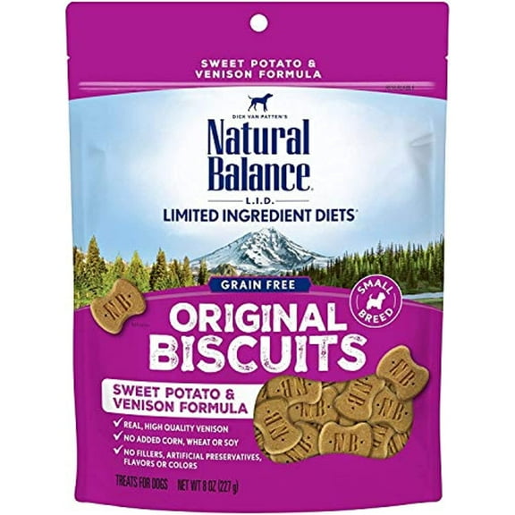 Natural Balance L.I.T. Limited Ingredient Treats Small Breed Dog Treats, Sweet Potato & Venison Formula, 8 Ounce Pouch, Grain Free
