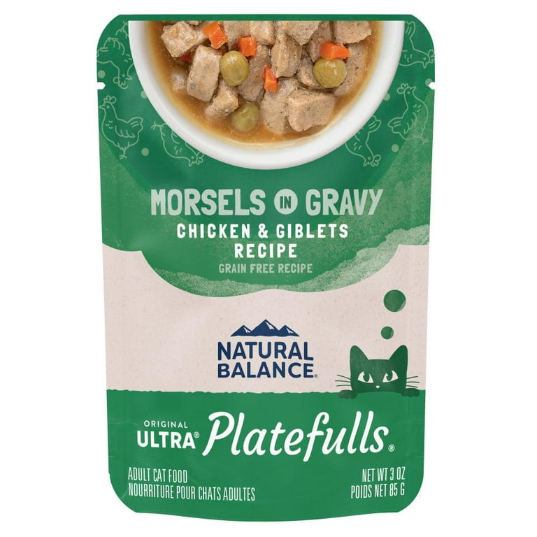 Natural Balance Original Ultra Platefulls Chicken and Giblets Recipe Morsels in Gravy Wet Cat Food Pouches 3 oz Case of 24
