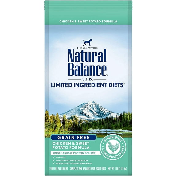 Natural Balance L.I.D. Limited Ingredient Diets Dry Dog Food, Chicken & Sweet Potato Formula, 4 Pounds, Grain Free