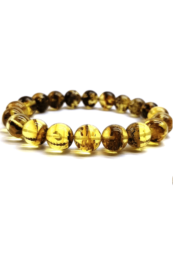 Natural Baltic Amber 8mm Round Shape Smooth Cut Beads Stretchable Bracelet for Men & Women.