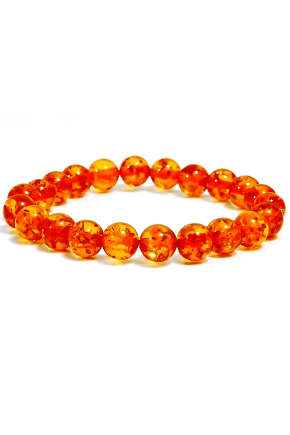 Natural Baltic Amber 8mm Round Shape Smooth Cut Beads Stretchable Bracelet for Men & Women.