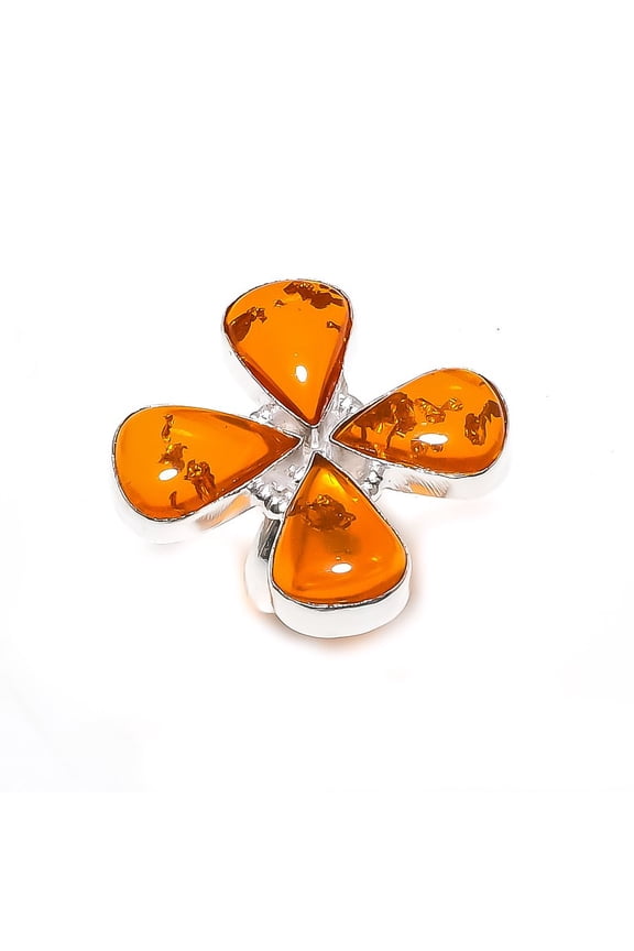 Natural Baltic Amber 925 Sterling Silver Jewelry Ring Size Adjustable