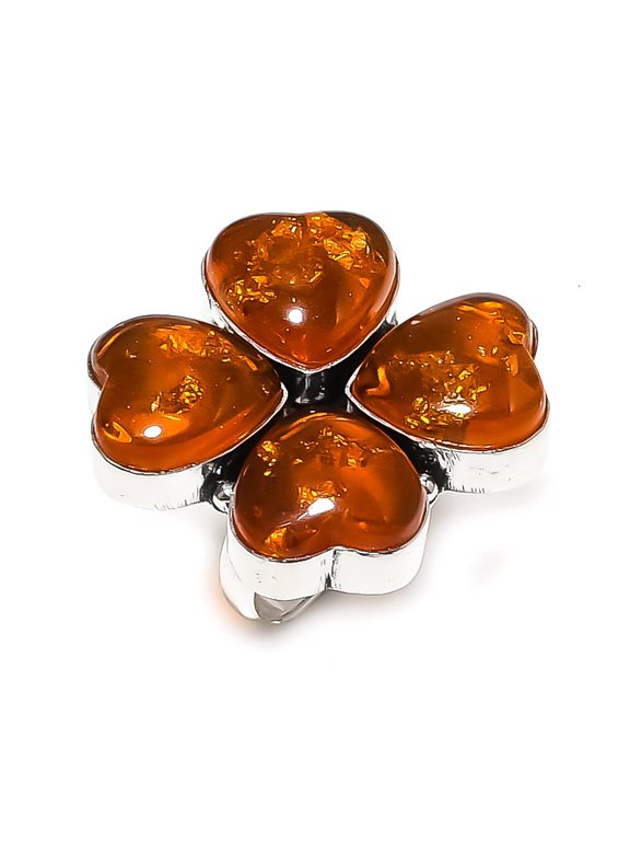 Natural Baltic Amber 925 Sterling Silver Jewelry Ring Size Adjustable