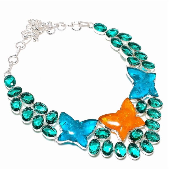 Natural Baltic Amber, Diopside 925 Sterling Silver Jewelry Necklace 18"