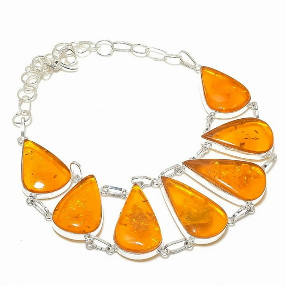 Natural Baltic Amber Gemstone 925 Sterling Silver Jewelry Necklace 18"