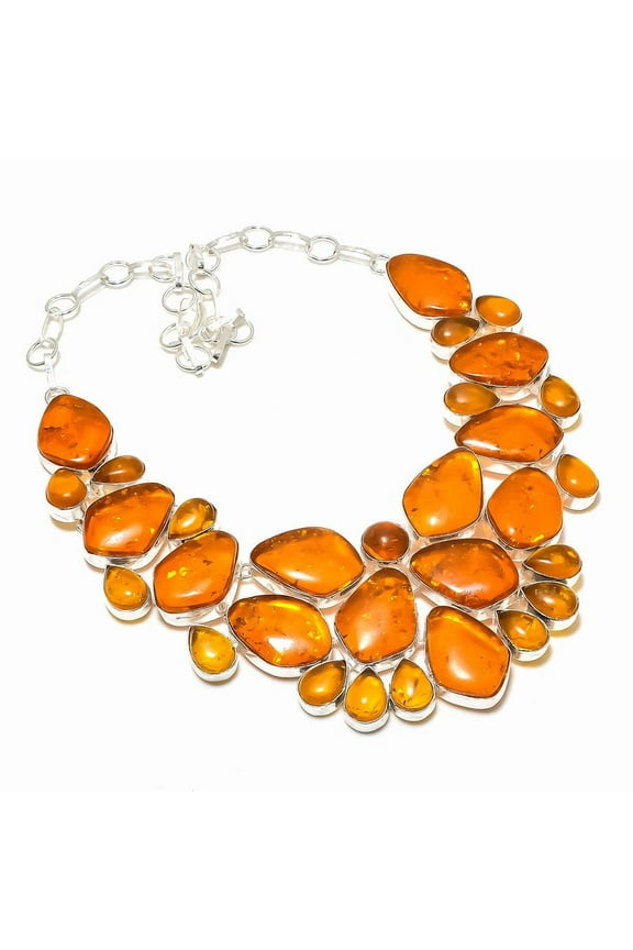 Natural Baltic Amber Gemstone 925 Sterling Silver Jewelry Necklace 18"