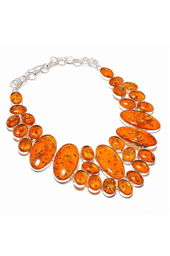 Natural Baltic Amber Gemstone 925 Sterling Silver Jewelry Necklace 18"