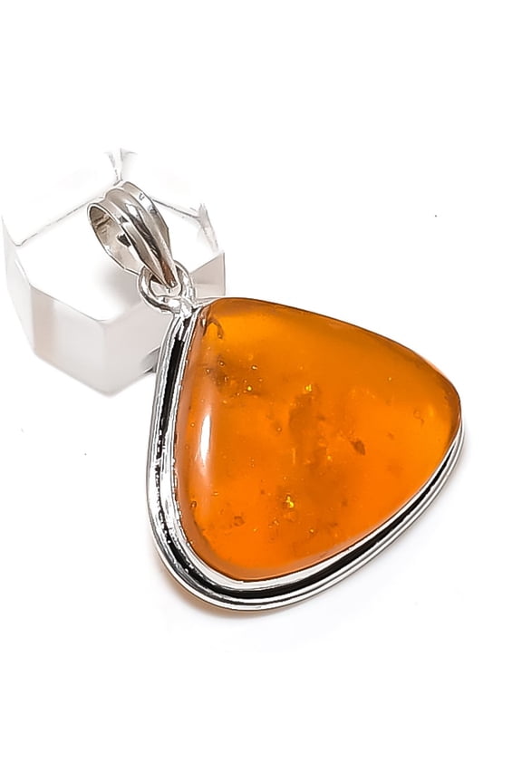 Natural Baltic Amber Gemstone 925 Sterling Silver Jewelry Pendant 1.77"