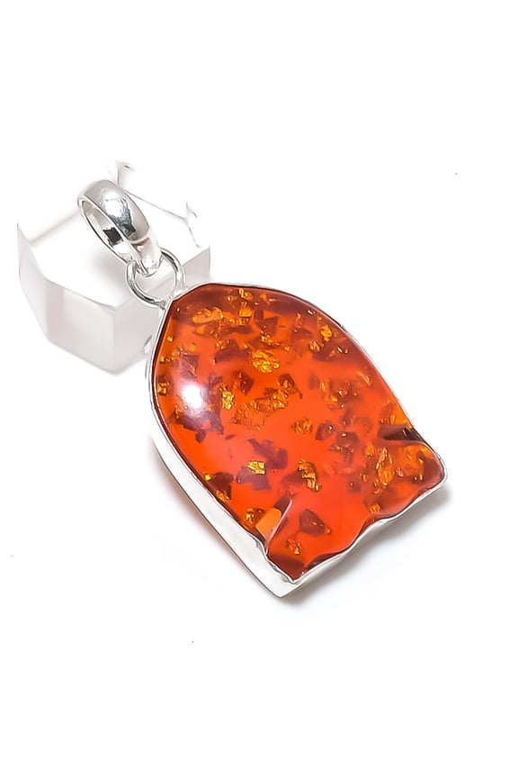 Natural Baltic Amber Gemstone 925 Sterling Silver Jewelry Pendant 1.97"