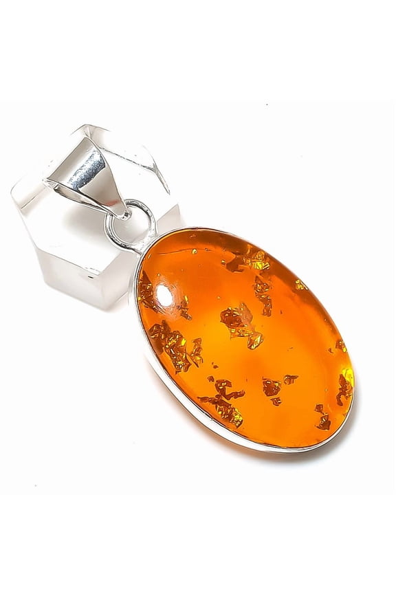 Natural Baltic Amber Gemstone 925 Sterling Silver Jewelry Pendant 2.05"