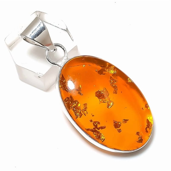 Natural Baltic Amber Gemstone 925 Sterling Silver Jewelry Pendant 2.05"