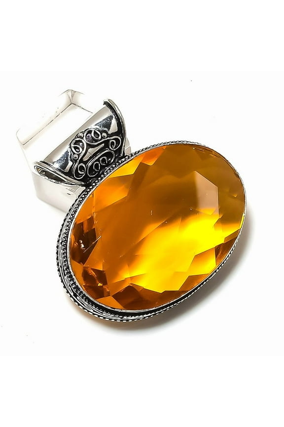 Natural Baltic Amber Gemstone 925 Sterling Silver Jewelry Pendant 2.40"