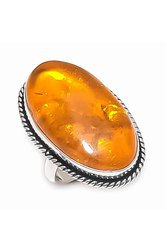 Natural Baltic Amber Gemstone 925 Sterling Silver Jewelry Ring Size 6