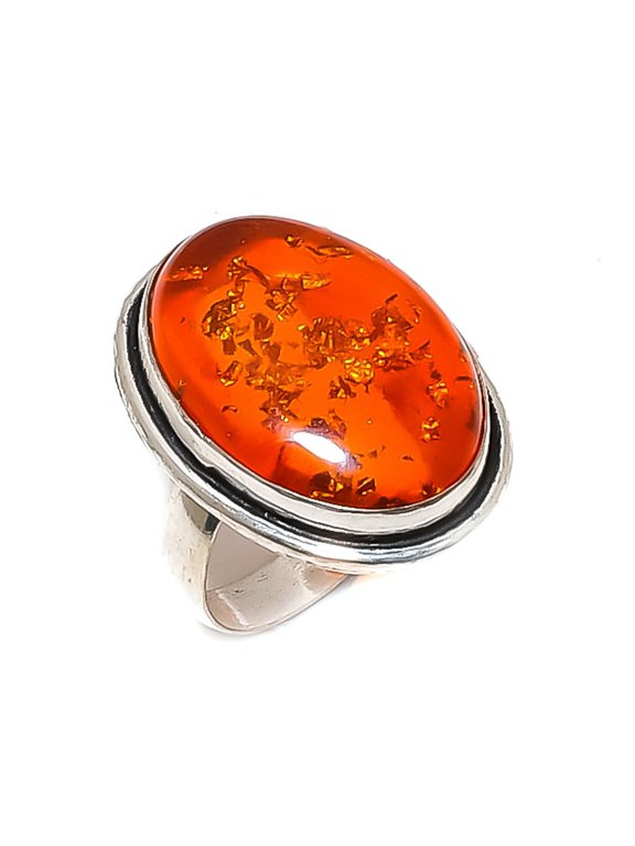Natural Baltic Amber Gemstone 925 Sterling Silver Jewelry Ring Size 7