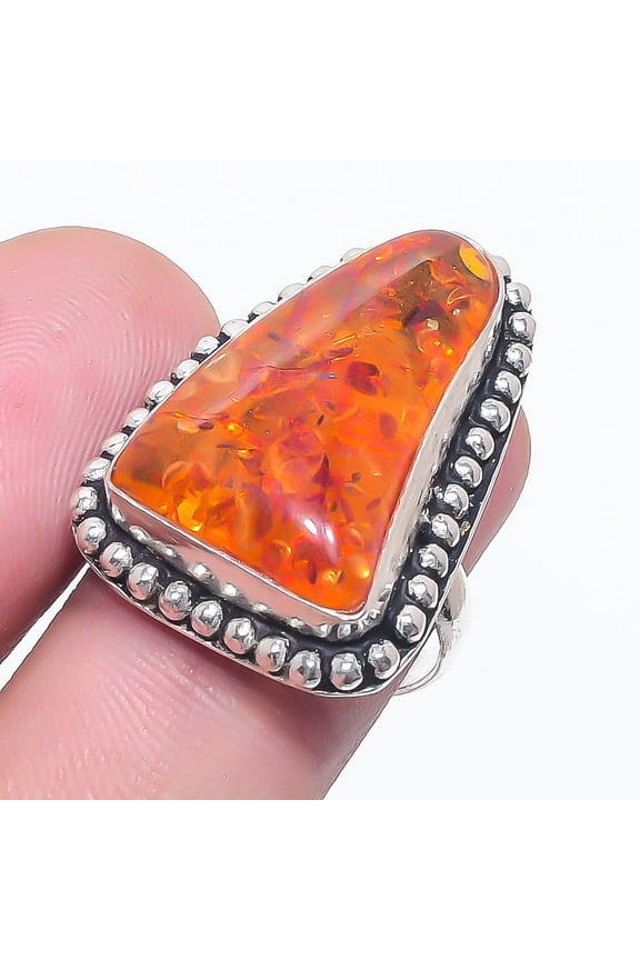 Natural Baltic Amber Gemstone 925 Sterling Silver Jewelry Ring Size 7