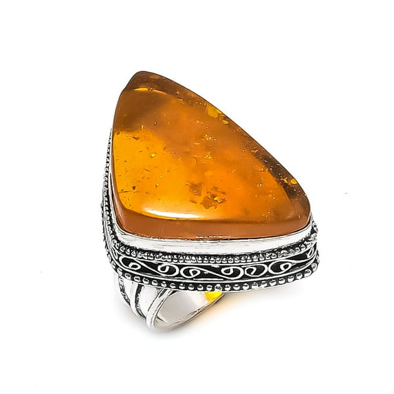 Natural Baltic Amber Gemstone 925 Sterling Silver Jewelry Ring Size 8.5