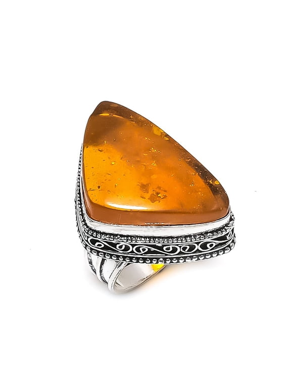 Natural Baltic Amber Gemstone 925 Sterling Silver Jewelry Ring Size 8.5