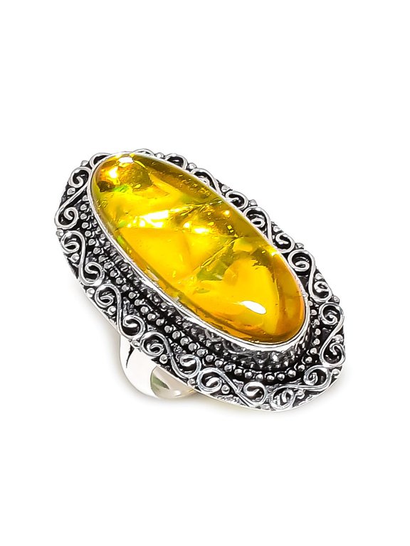 Natural Baltic Amber Gemstone 925 Sterling Silver Jewelry Ring Size 8