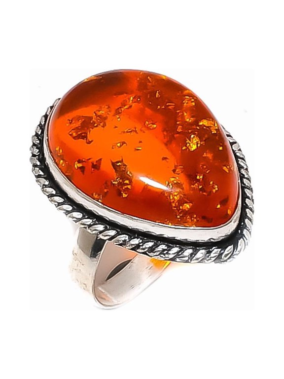 Natural Baltic Amber Gemstone 925 Sterling Silver Jewelry Ring Size 8