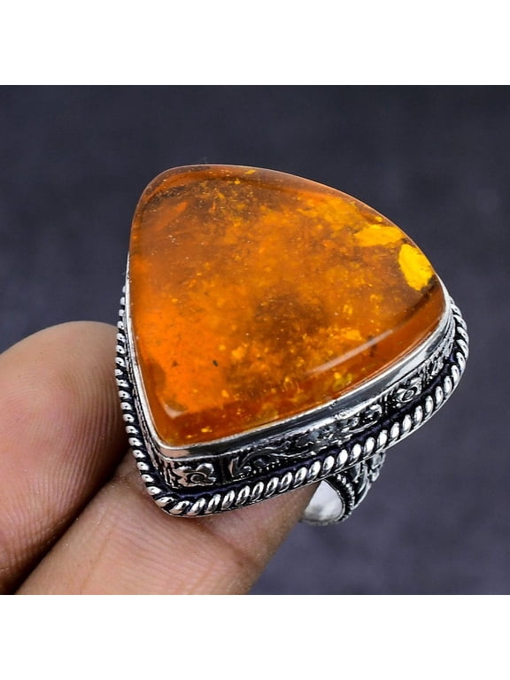 Natural Baltic Amber Gemstone 925 Sterling Silver Jewelry Ring Size 8