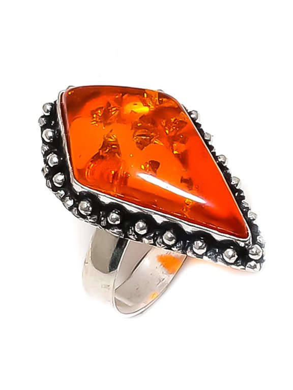 Natural Baltic Amber Gemstone 925 Sterling Silver Jewelry Ring Size 8