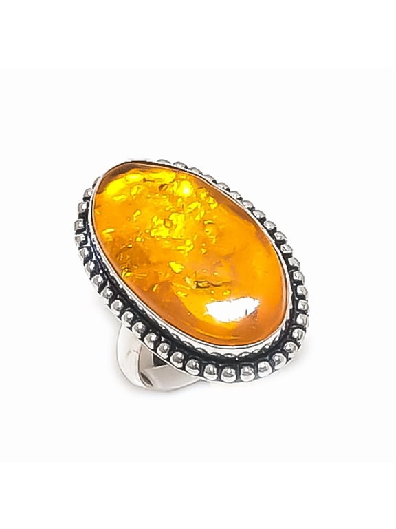 Natural Baltic Amber Gemstone 925 Sterling Silver Jewelry Ring Size 8