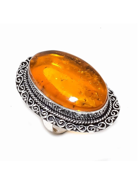 Natural Baltic Amber Gemstone 925 Sterling Silver Jewelry Ring Size 8