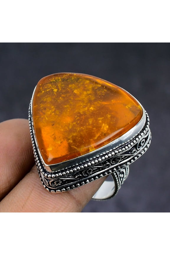 Natural Baltic Amber Gemstone 925 Sterling Silver Jewelry Ring Size 9