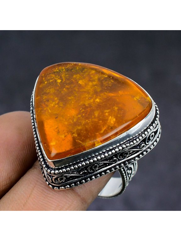 Natural Baltic Amber Gemstone 925 Sterling Silver Jewelry Ring Size 9