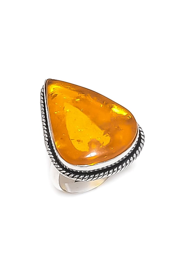 Natural Baltic Amber Gemstone 925 Sterling Silver Jewelry Ring Size 9