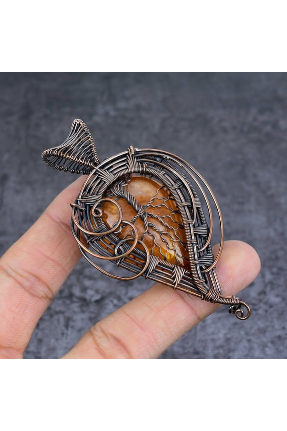 Natural Baltic Amber Gemstone Copper Wire Wrap Jewelry Pendant 3.35"