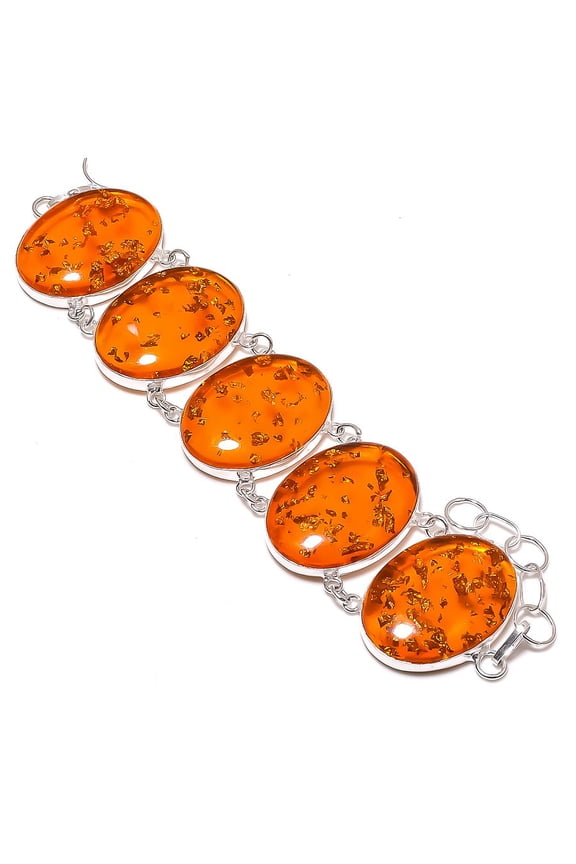 Natural Baltic Amber Gemstone Handmade 925 Sterling Silver Bracelet 7-8"