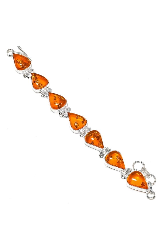 Natural Baltic Amber Gemstone Handmade 925 Sterling Silver Bracelet 7-8"