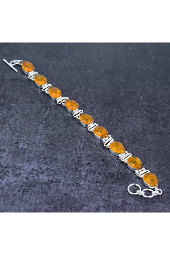 Natural Baltic Amber Gemstone Handmade 925 Sterling Silver Bracelet 7-8"