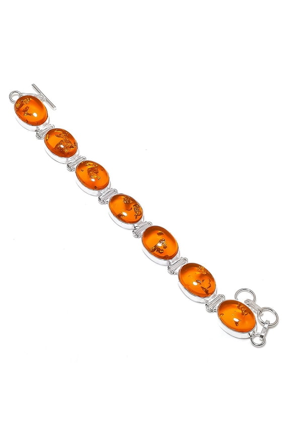 Natural Baltic Amber Gemstone Handmade 925 Sterling Silver Bracelet 7-8"