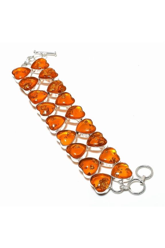 Natural Baltic Amber Gemstone Handmade 925 Sterling Silver Bracelet 7-8"