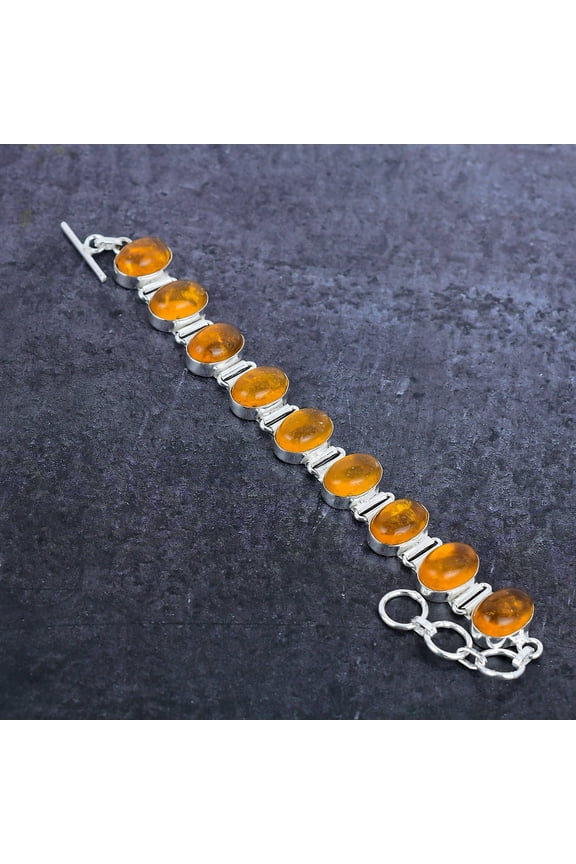 Natural Baltic Amber Gemstone Handmade 925 Sterling Silver Bracelet 7-8"