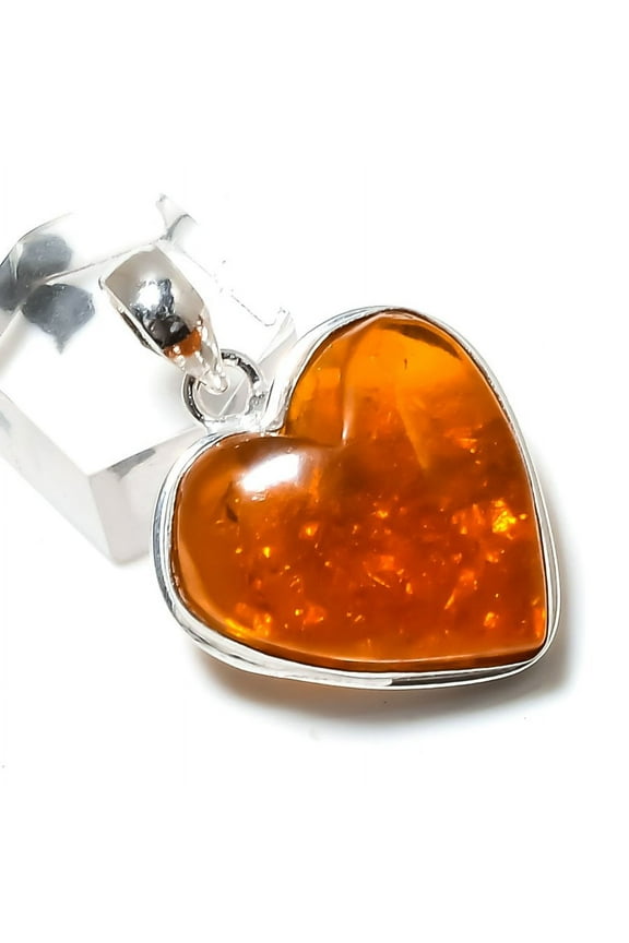 Natural Baltic Amber Gemstone Handmade 925 Sterling Silver Pendant 1.58"