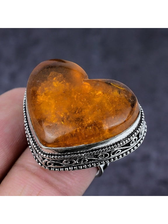 Natural Baltic Amber Gemstone Handmade 925 Sterling Silver Jewelry Ring S.6