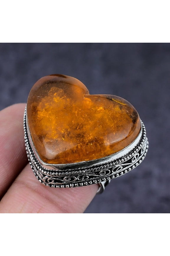 Natural Baltic Amber Gemstone Handmade 925 Sterling Silver Jewelry Ring S.6