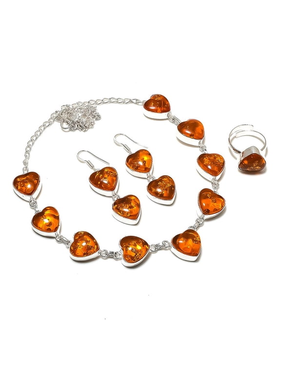 Natural Baltic Amber Gemstone Handmade 925 Sterling Silver Jewelry Set