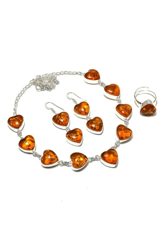 Natural Baltic Amber Gemstone Handmade 925 Sterling Silver Jewelry Set