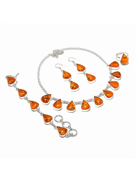 Natural Baltic Amber Gemstone Handmade 925 Sterling Silver Jewelry Set