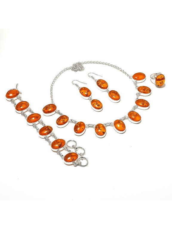 Natural Baltic Amber Gemstone Handmade 925 Sterling Silver Jewelry Set