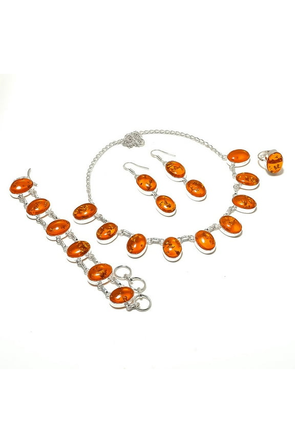 Natural Baltic Amber Gemstone Handmade 925 Sterling Silver Jewelry Set