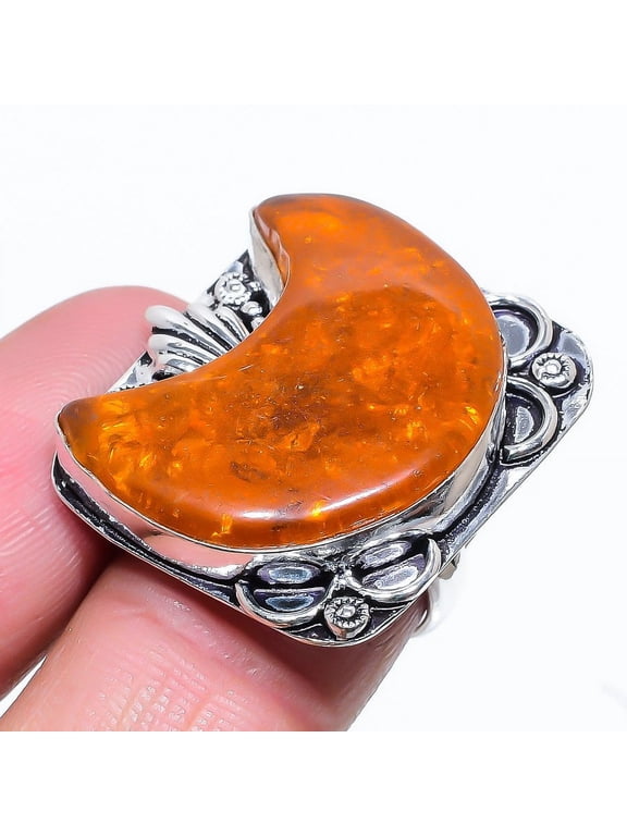 Natural Baltic Amber Gemstone Handmade 925 Sterling Silver Ring Size 8