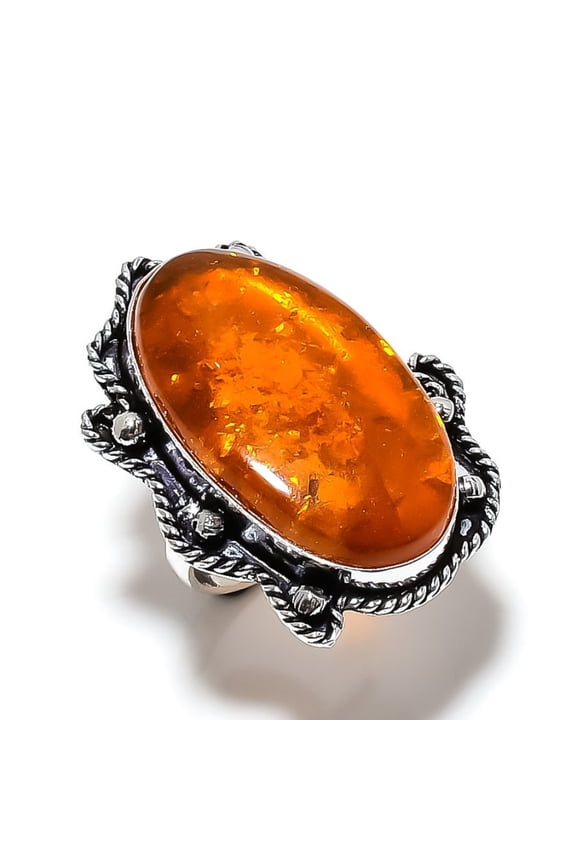 Natural Baltic Amber Gemstone Handmade 925 Sterling Silver Ring Size 10