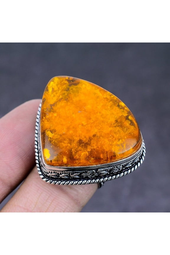 Natural Baltic Amber Gemstone Handmade 925 Sterling Silver Ring Size 6.5