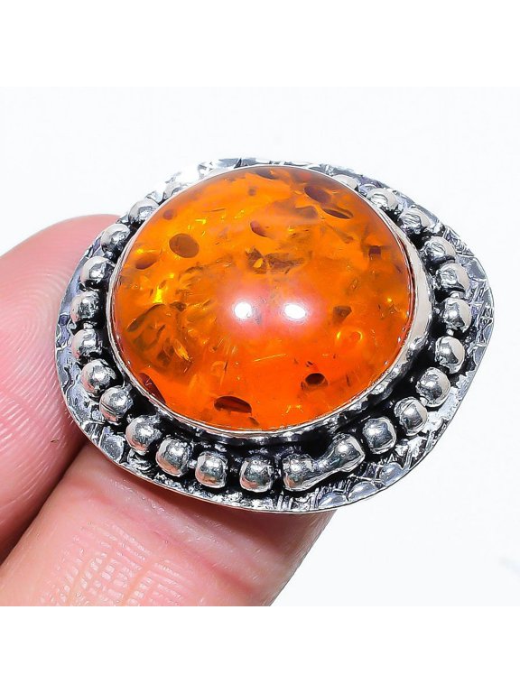 Natural Baltic Amber Gemstone Handmade 925 Sterling Silver Ring Size 6