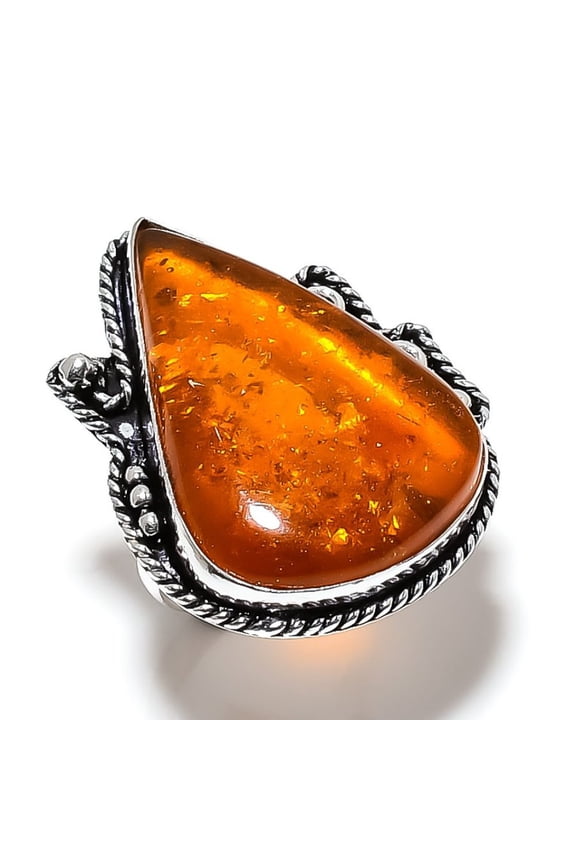 Natural Baltic Amber Gemstone Handmade 925 Sterling Silver Ring Size 6